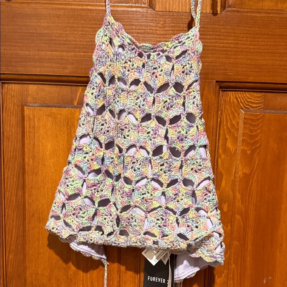 Retro Y2K style backless crochet halter